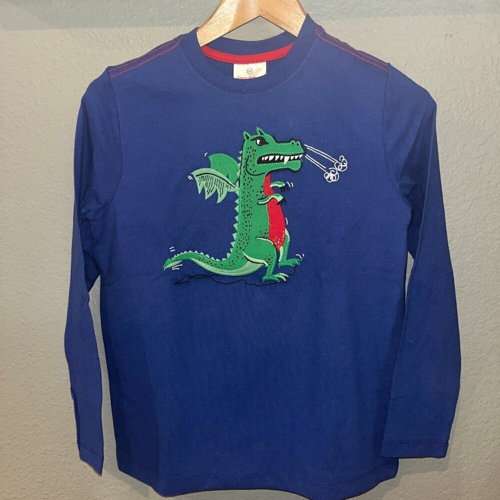 HANNA ANDERSSON Dragon Appliqué Long Sleeve Blue & Green Tee NWT Size140 = US 10